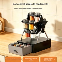 Étagère rotative pour épices de cuisine avec tiroir inférieur, support multifonctionnel pour bouteilles d'assaisonnements, pour utilisation sur comptoir