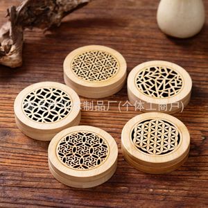 Bamboo Aromatherapy <b>Box</b> 9cm Round Hollowed Out <b>Incense</b> Burner Desktop Zen Style Solid Wood Diffuser - Product Image 1