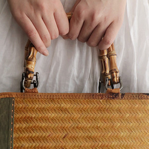 July 7th Bamboo Woven Tote Bag Panelled Zipper Closure Portable Everyday Use Box Bag Style Fall 2023 - Product Image 3