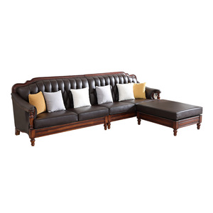 American Retro Genuine Leather L-Shaped <b>Sofa</b> Set With Storage For Living Room - Product Image 4