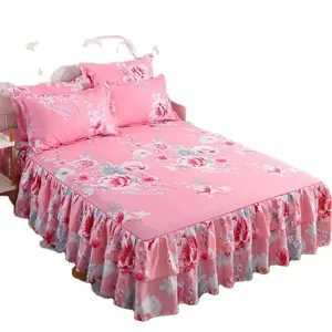 3pcs/套装饰家居床单床纺织床上用品平板花床单 + 枕套枕头柔软保暖床单