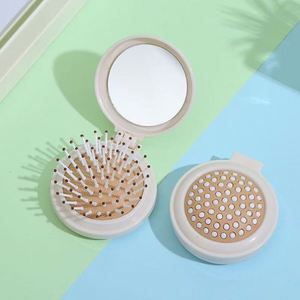 Travel Custom Logo <b>Foldable</b> Hair Brush Mini Folding Hair Brush With Makeup <b>Mirror</b> - Product Image 3