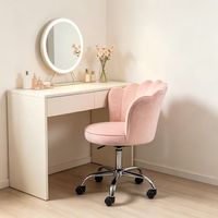 Chaise de bureau pivotante en velours rose à dossier festonné Nordic Petal, réglable en hauteur, avec roulettes, pour salon et coiffeuse