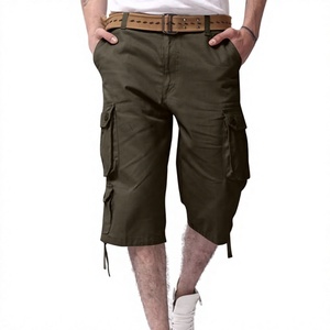 Custom Cargo <b>Shorts</b> for Men Solid Cotton Buttons Zipper Straight Capris with Muti Pockets Loose Fitting Athletic <b>3</b>/<b>4</b> Length Pant - Product Image 5