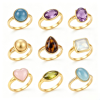 Bague géométrique classique en pierre naturelle plaquée or 18 carats de haute qualité, étanche, pour femme, en acier inoxydable, bijou tendance, cadeau