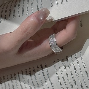 S925 Pure Silver Brushed Diamond <b>Ring</b> Simple Vintage Geometric <b>Open</b> Design Gold Plated Fashion <b>Ring</b> with Inlay Setting - Product Image 3