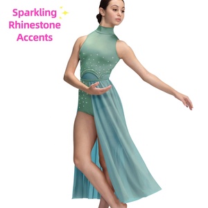 महिला वयस्कों के लिए मिडी गीतात्मक नृत्य वेशभूषा, लंबे आधे स्कर्ट खोखले खुले खुले पीछे लेटिन नृत्य कपड़े - Product Image 3