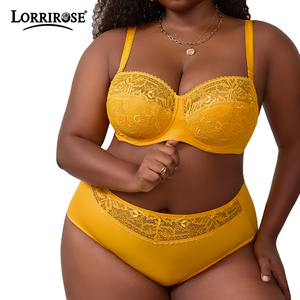 Conjunto de sujetador balconette de encaje fino con aros para uso diario, <span class=keywords><strong>talla</strong></span> <span class=keywords><strong>grande</strong></span>, soporte completo para busto <span class=keywords><strong>grande</strong></span> - Product Image 2