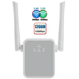Tuoshiホームワイヤレス信号ブースターデュアルバンド1200Mbps WiFiエクステンダーリピーターインターネットブースター、イーサネットポート付き、クイックセットアップ