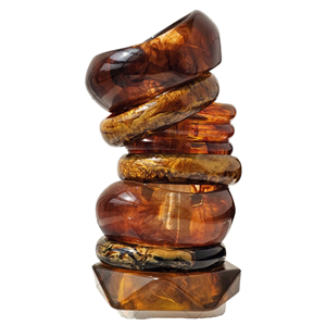 Natural <b>Craft</b> Handmade Amber Effect Resin Bangle Set Fashion Acrylic Bracelets Designer Statement Jewelry for Women Gift - Product Image 1