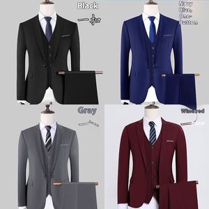 Abito da Uomo Professionale in Pettinato per Affari Blu Navy, Nero e Grigio con Giacca Monopetto e <span class=keywords><strong>Pantaloni</strong></span> Eleganti 100% Poliestere - Product Image 1