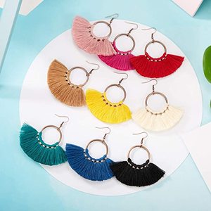 New Exquisite Stylish Women's Handmade Bohemian Hoop <b>Earrings</b> Tassel Design Multicolor 9 Pairs Combination - Product Image 2