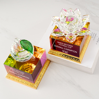 Trophée en cristal diamanté gravé sablé personnalisé, motif pomme et lotus, ornement coloré pour anniversaire d'entreprise