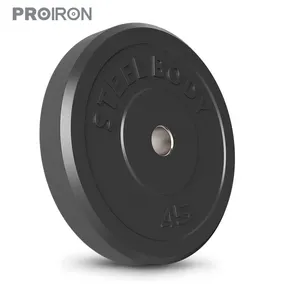 Proiron 45LB factory weight nature rubber cover black rubber barbell wholesale bumper plates