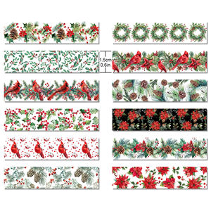 Huancai Christmas Cardinals Washi Tape cinta adhesiva Floral papel decorativo pegatina para Bullet Scrapbook regalo envoltura DIY Craft - Product Image 2
