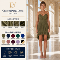 Vestido de Fiesta Personalizado al por Mayor, sin Tirantes, con Escote Corazón, Plisado, Asimétrico y con Volantes