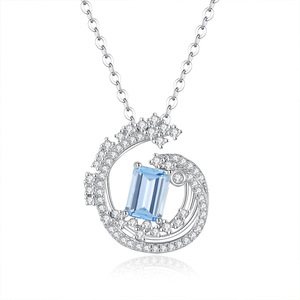 Collier Vague Océanique en Argent Sterling 925 Plaqué Or Blanc avec Cristal et Pierre Naturelle Taille Émeraude 5*7mm pour Femme - Vente en Gros (9 pièces) - Product Image 1