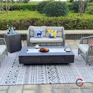 Meja Pit api beton Gas kontemporer, Modern dalam ruangan/luar ruangan besi persegi panjang taman berkemah digunakan dengan etanol kaca atas - Product Image 5