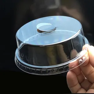 98毫米一次性高帽盖平盖透明食品级塑料宠物盖，带气泡茶杯孔