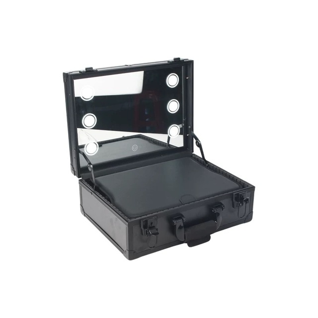 Professional Fashion Aluminum Open Makeup Train Case LED Light Mirror Touch Dimmable Water Resistant Portable Cosmetic Storage