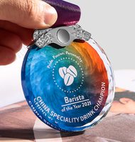 Médaille de course de marathon de sport rond avec logo personnalisé personnalisé Plaque en cristal Médailles en cristal gravées avec impression UV personnalisées