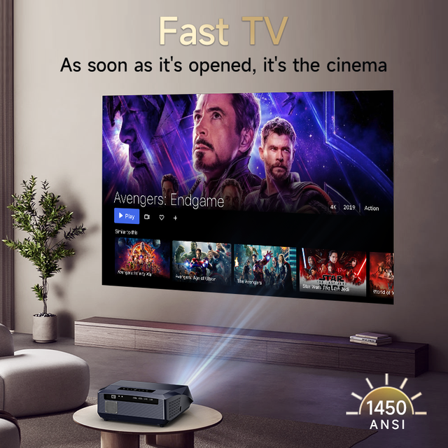 New Fast TV Smart Projector 1800ANSI 1080P Native Support 4K Auto Focus Wi-Fi 6 300" Display Home Theater Outdoor 14300 Lumens