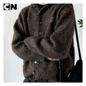 GRS Certification Sweater Manufacturer Wholesale Custom Polyester Korean Style Knitted Hoodie Vintage <b>Cardigan</b> Sweater for <b>Men</b> - Product Image 2