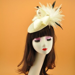 Estilo europeo y americano nuevo diseño colorido Bowknot pluma pelo Clip sombrero granadina Retro sombreros mujeres para boda fiesta gorras - Product Image 3