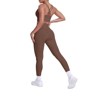 Leggings de yoga pour femmes-Ensemble de course à pied-Logo Clothing Yoga Suit Top Sports Wear Gym Fitness Set Cross-Back Bra Pocket Leggings - Product Image 5