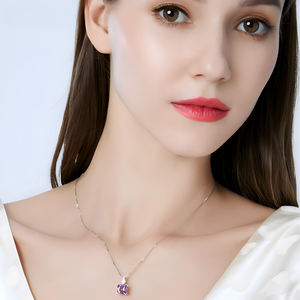 Moda lujo joyería fina plata esterlina 925 Rosa piedra preciosa cuadrado colgante collar para fiesta - Product Image 4