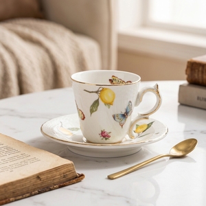 Juego de Taza y Platillo de Cerámica con Relieve de Estilo Europeo, Ecológico, Diseño Clásico Moderno para Cafetería - Product Image 5