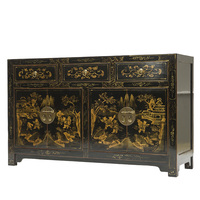 Buffet antique chinois en bois massif peint à la main, armoire de salle à manger d'entrée, finition noir et or pour salon, fait à la main, pour chaussures