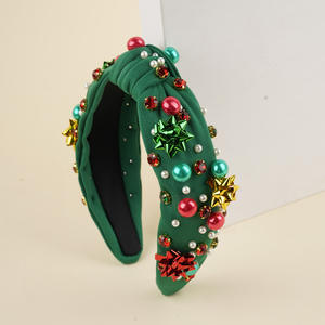 اكسسوارات زهرة الترتر باللون الأخضر والأحمر الأوروبي والأمريكية ، عصابة رأس لؤلؤ ، عقال قماش معقود لعيد الميلاد - Product Image 5