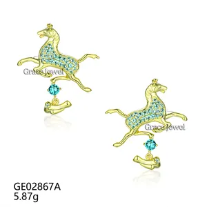 Grace Jewelry Statement Custom Funny Cool 925 Silver Animal Pony Shape Gold Filled Horse Women Earrings
