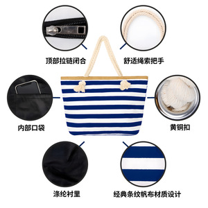 Canvas Tote Bag Striped Color Blocking Large Capacity Shoulder Bag Everyday Outfits Spring 2024 - Product Image 5
