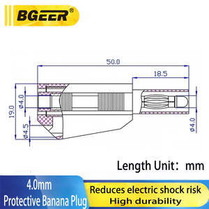 Adaptador Empilhável com Plugue <span class=keywords><strong>Banana</strong></span> de 4.0mm com Proteção de Segurança e Terminal Soldável para Aplicações de Teste de Fiação - Product Image 3
