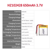 102428 3.7V 650mAh Baterai Lithium Polimer Soft Pack Li-Po untuk Perangkat Kecantikan, Pena Baca, Tongsis