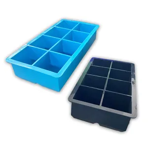 Large 8 cavities Square Silicone Ice Cube Trays for Whiskey, Cocktails, Soups, Baby Food and Frozen Treats with covers lids