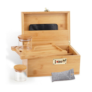 Scatola Porta Erbe in Legno <span class=keywords><strong>di</strong></span> Bambù Personalizzata con Vassoio per Rollare, Contenitore per Accessori da Fumo, Grinder, Pipa e Cartine - Product Image 4