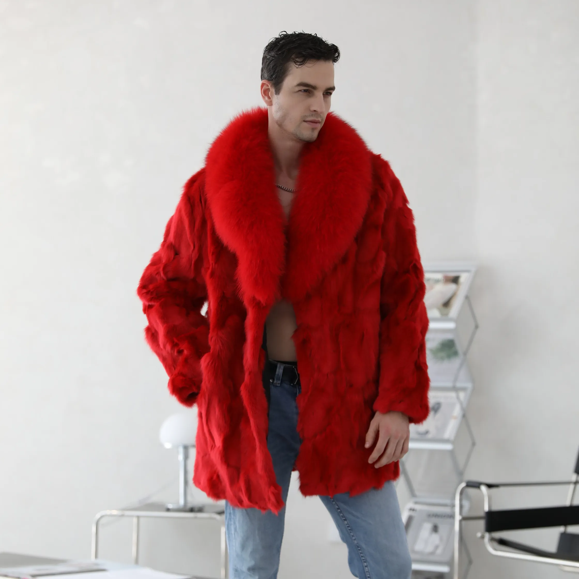 Оптовая продажа, мужские пальто, теплое зимнее Стильное мужское меховое пальто с воротником из лисьего меха