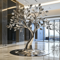 Escultura Moderna de Árbol de la Fortuna en Acero Inoxidable Pulido Espejo, Estatua Grande de Pie para Edificios Comerciales