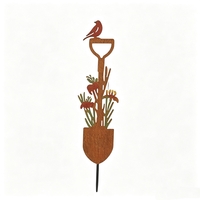 Nouveau piquet de jardin artistique en métal rouillé en forme de pelle avec fleur épanouie pour l'extérieur