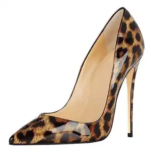 XINZI-zapatos de tacón bajo con estampado de leopardo para mujer, calzado de charol con punta en pico y punta estrecha, Sexy, cierre alto