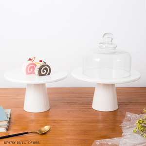 Bandeja de porcelana de forma redonda blanca para postres, soporte de exhibición de magdalenas, soporte de cerámica para pasteles con cubierta de cúpula de cristal, 10 y 11 pulgadas, venta al por mayor - Product Image 4