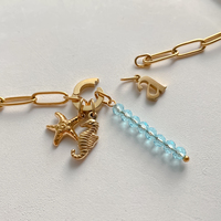 Bracelet chaîne trombone en acier inoxydable plaqué or 14K pour femme, avec breloques étoile de mer, hippocampe et lettre A, bijoux Emanco