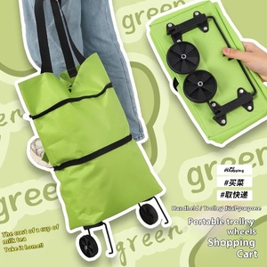 Portable Lightweight Wheeled Delivery <b>Trolley</b> <b>Foldable</b> Single-Tier Grocery Shopping Cart with Storage Bag Small Trailer - Product Image 2