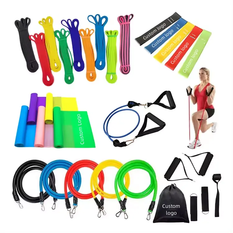 Custom Logo Long Latex Workout Fitness Rubber Loop Band Pull Up Assist Band Set Power Exercise Stretch Resistance Bands