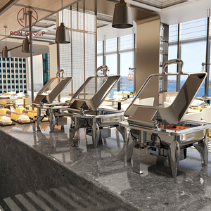 Equipo de <span class=keywords><strong>Buffet</strong></span> Moderno Cuadrado, Recipiente para Calentar Comida de Acero Inoxidable con Tapa de Vidrio, para Uso Comercial en Hoteles y Restaurantes - Product Image 2