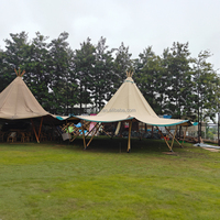 Tente pyramide en toile avec structure en bois pour bar musical, résistance au vent 100 km/h, plage de température -30°C à +70°C, personnalisable