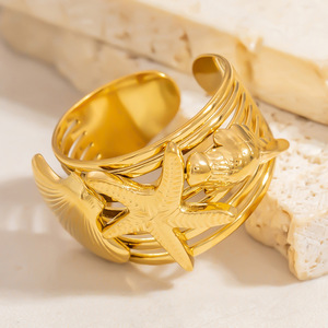 European And American Style <b>Shell</b> Star Cuff <b>Bracelet</b> 18k Gold Zinc Alloy Unisex Jewelry Gift - Product Image 4